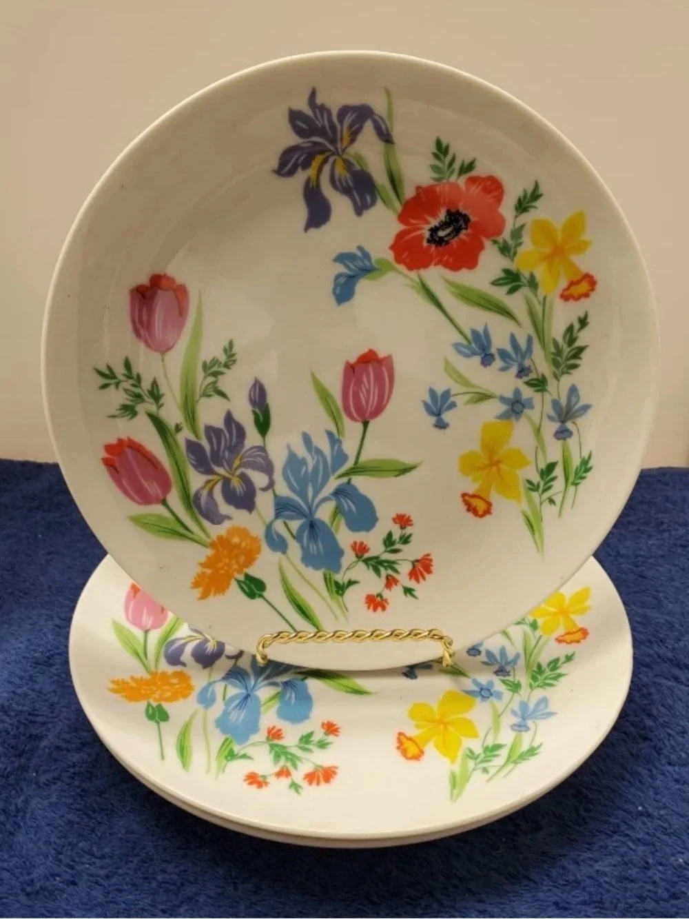 Floral Porcelain Salad/Dessert Plates - White with Multicolor Flowers